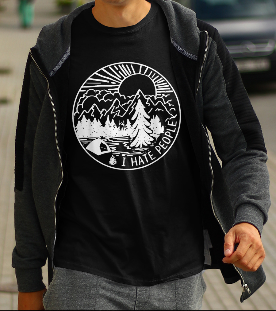 I Hate People Camping Mountains Forest Night Scene T-Shirt