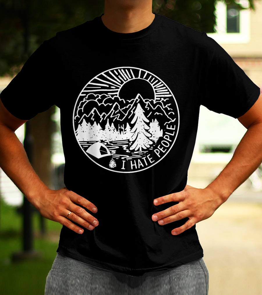 I Hate People Camping Mountains Forest Night Scene T-Shirt