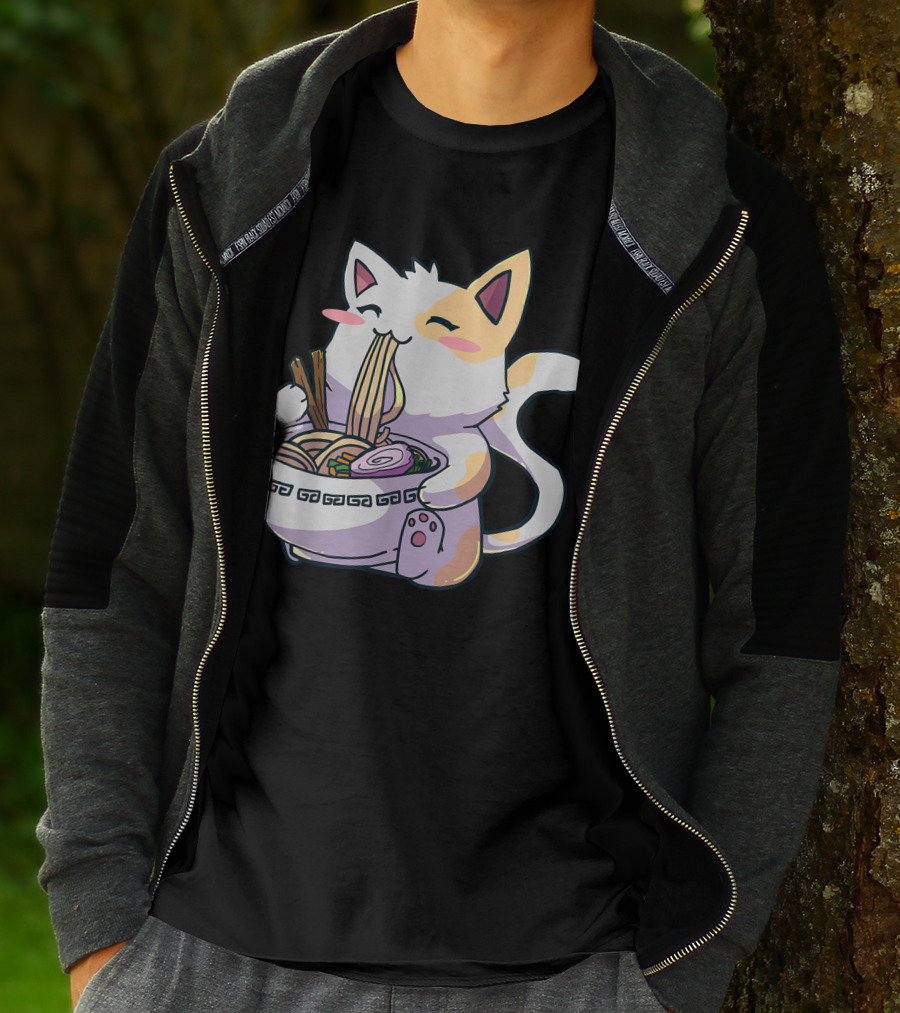Kawaii Anime Ramen Cat Japanese Noodles T-Shirt