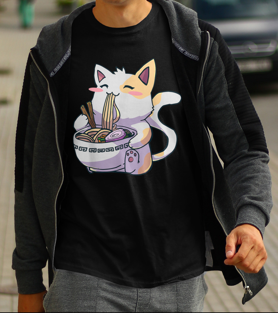 Kawaii Anime Ramen Cat Japanese Noodles T-Shirt