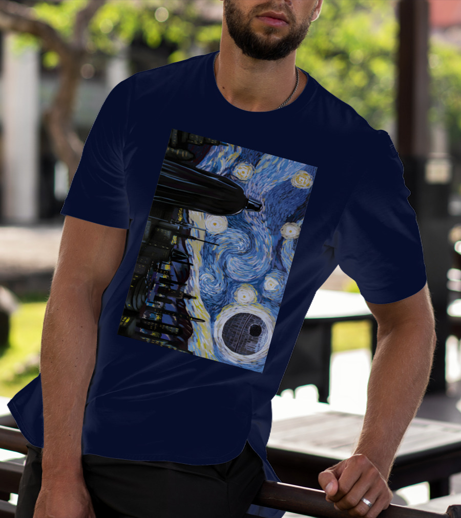 Darth Vader And Death Star In Starry Night T-Shirt
