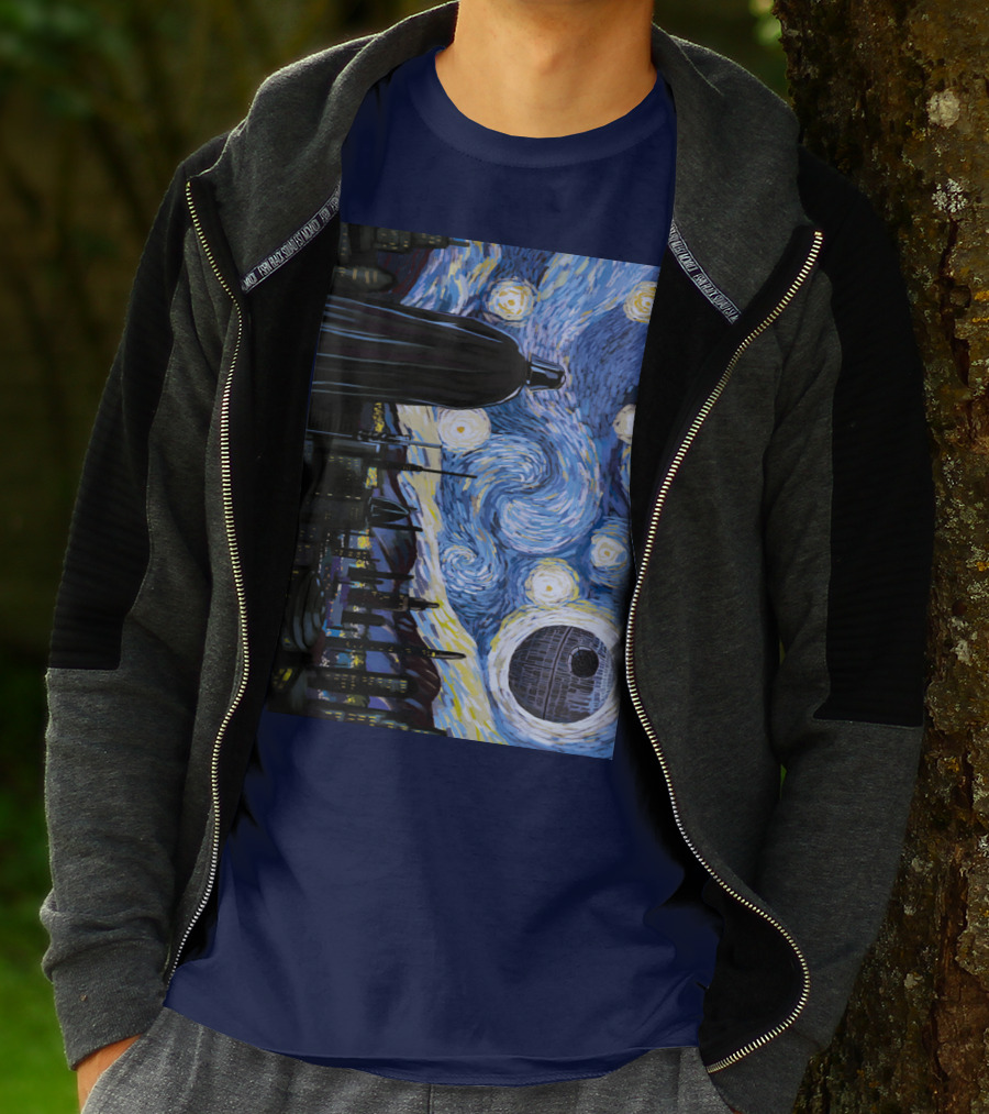 Darth Vader And Death Star In Starry Night T-Shirt