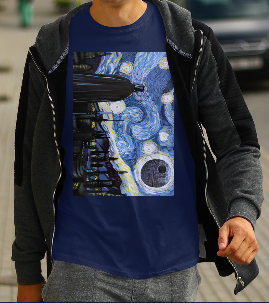 Darth Vader And Death Star In Starry Night T-Shirt