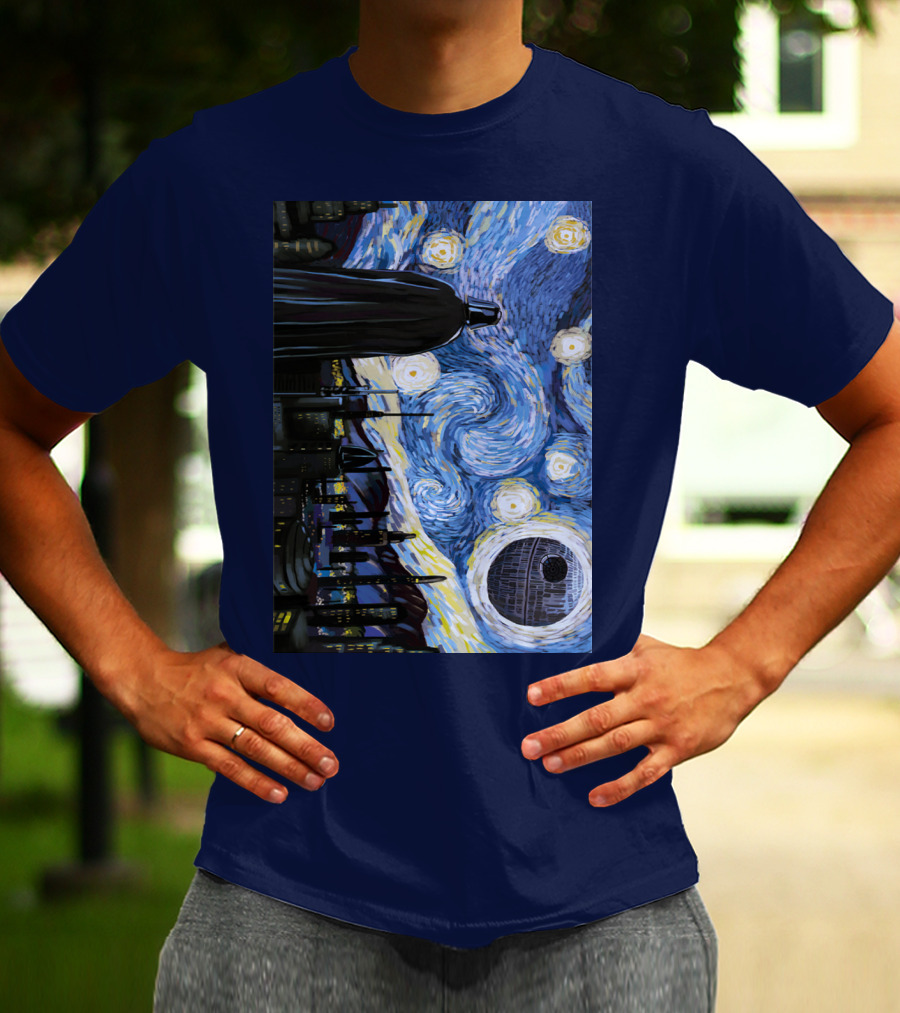 Darth Vader And Death Star In Starry Night T-Shirt