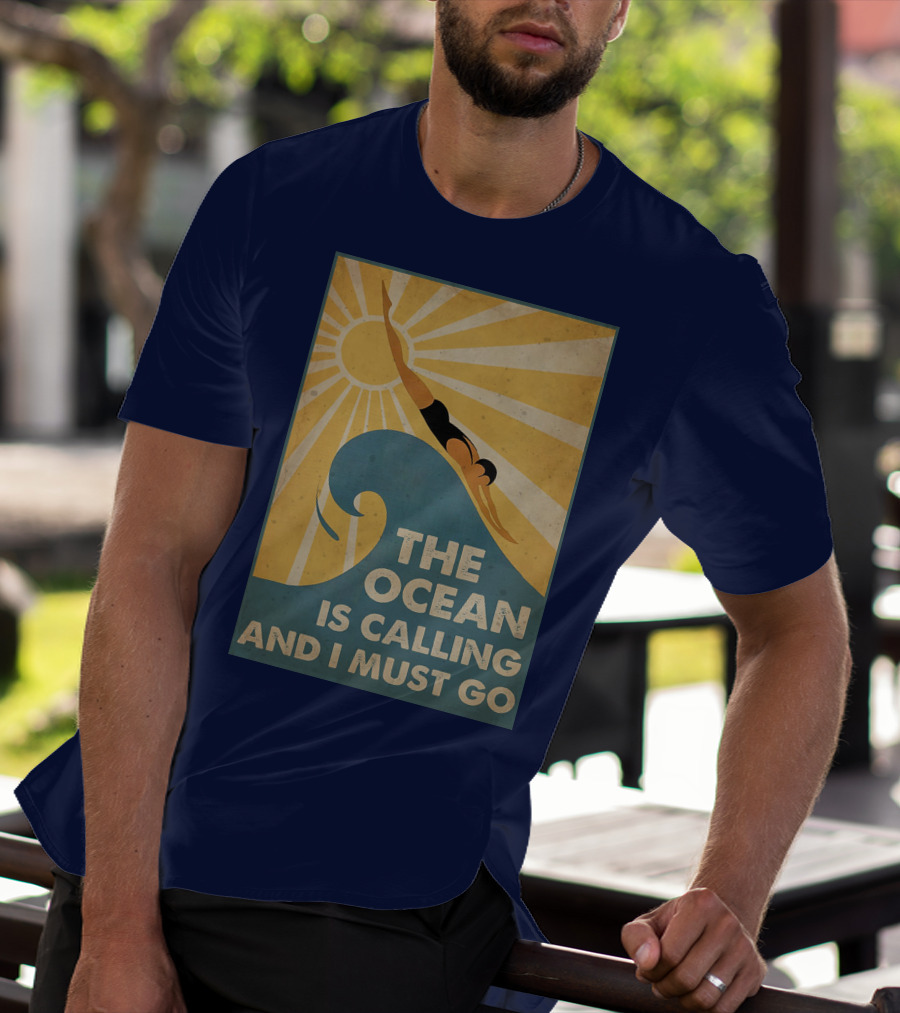 Swimming The Ocean Is Calling And I Must Go Vintage Sun Wave Dive T-Shirt