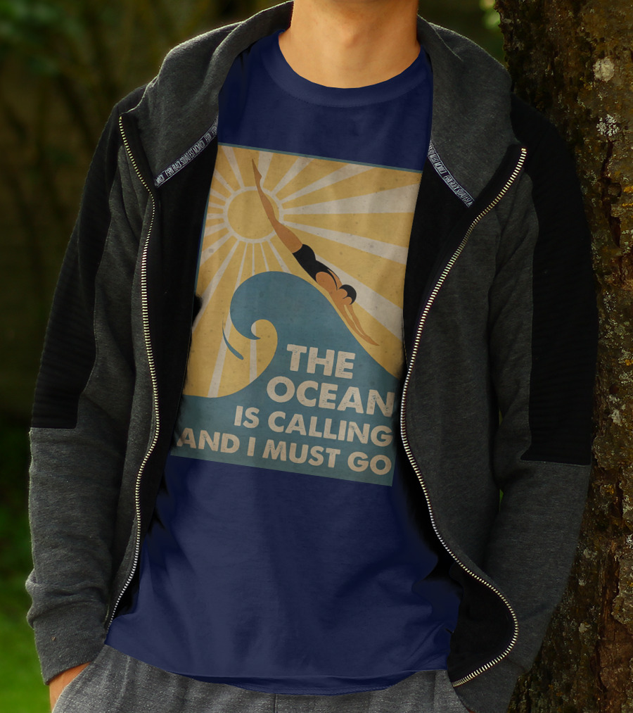 Swimming The Ocean Is Calling And I Must Go Vintage Sun Wave Dive T-Shirt