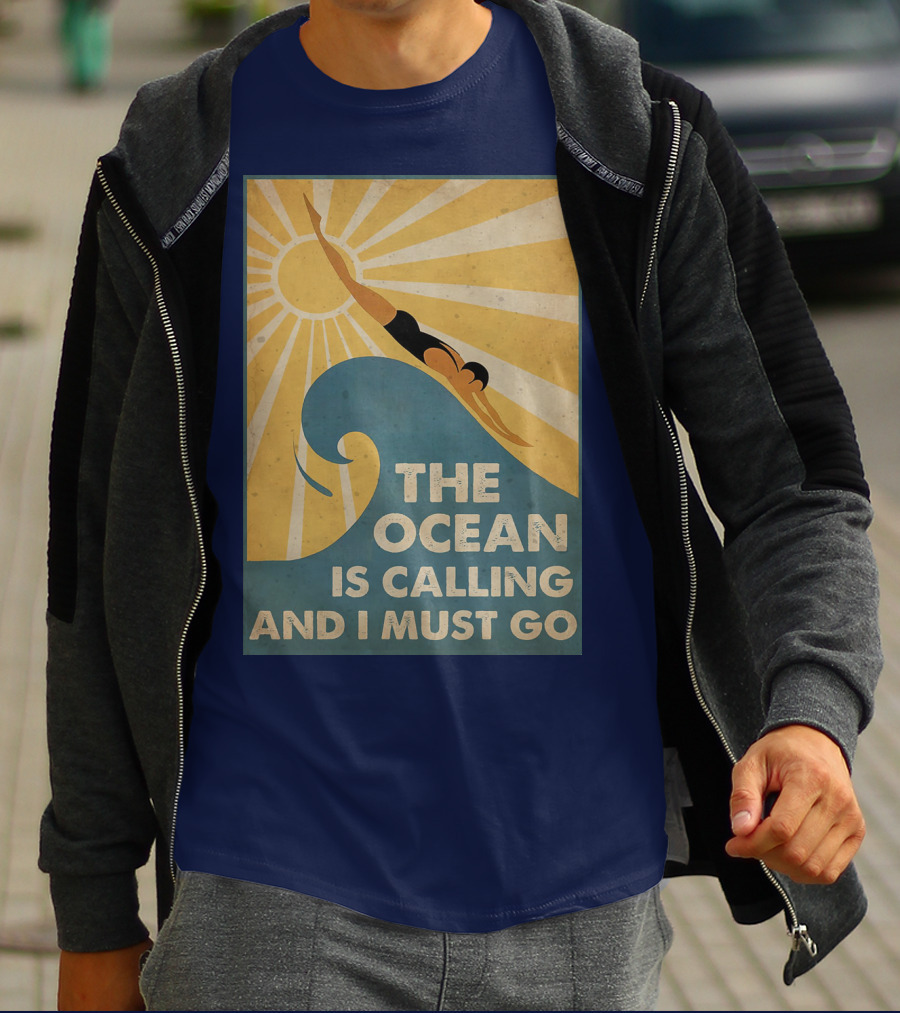 Swimming The Ocean Is Calling And I Must Go Vintage Sun Wave Dive T-Shirt