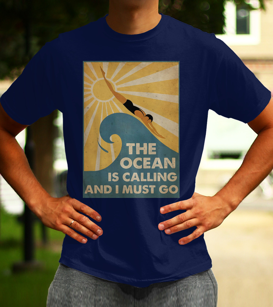 Swimming The Ocean Is Calling And I Must Go Vintage Sun Wave Dive T-Shirt
