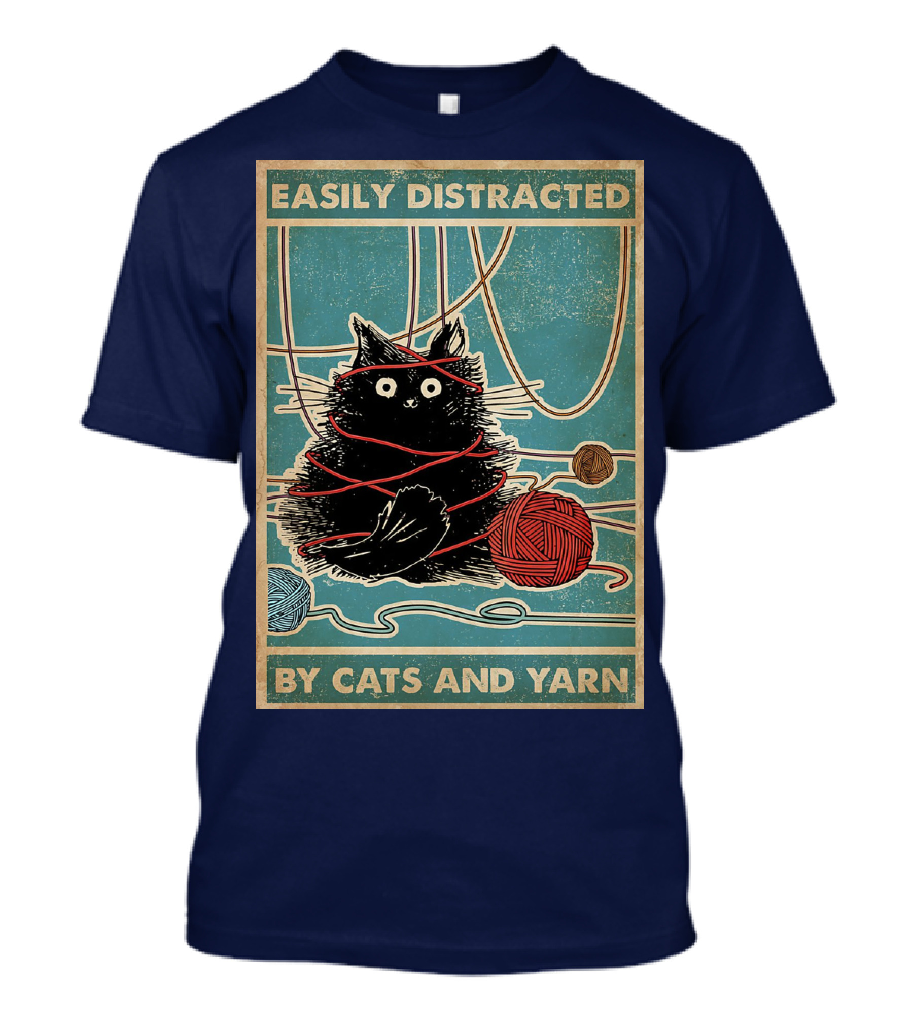 Easily Distracted Black Cat With Red Yarn And Balls Of Yarn T-Shirt