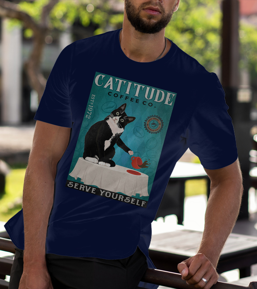 Cattitude Coffee Co Serve Yourself Cat Premium Coffee EST 1972 T-Shirt
