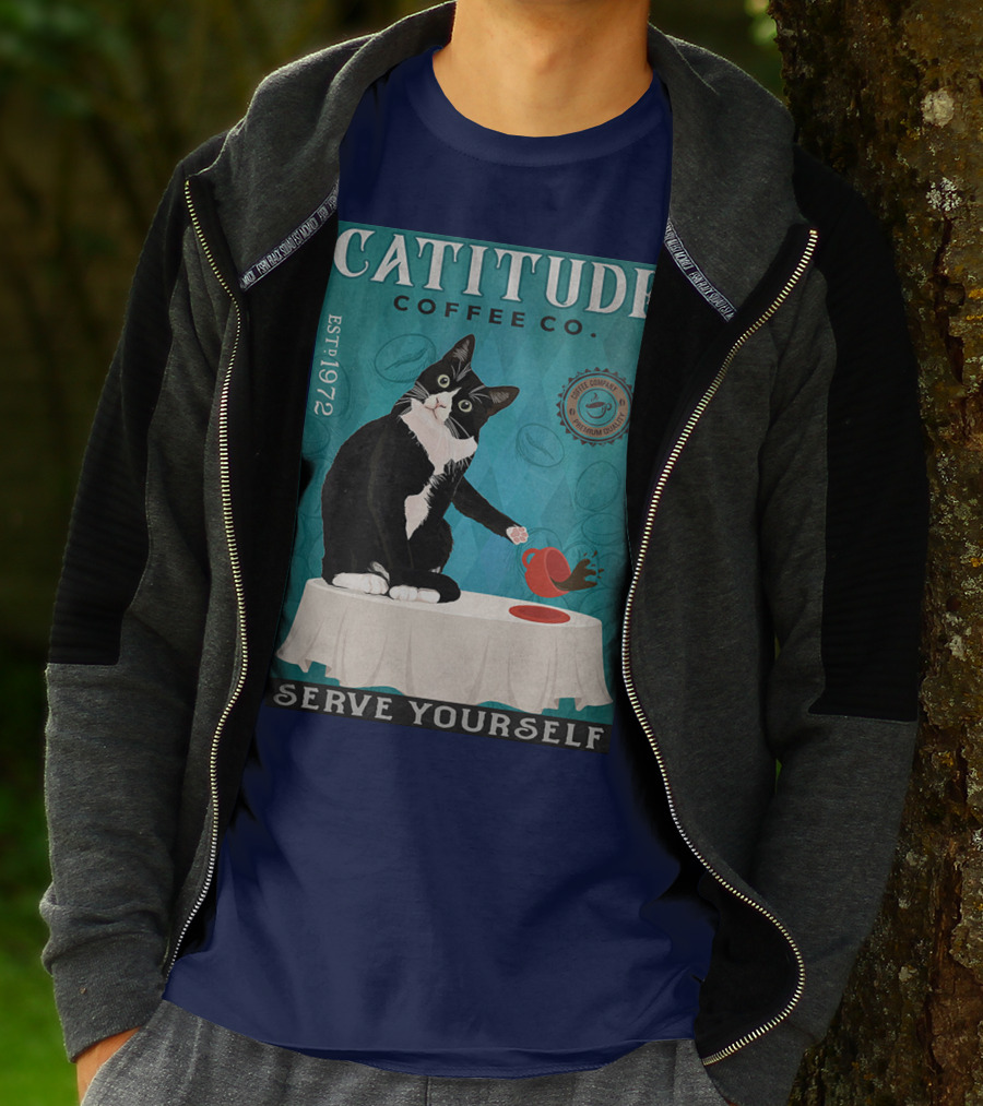 Cattitude Coffee Co Serve Yourself Cat Premium Coffee EST 1972 T-Shirt