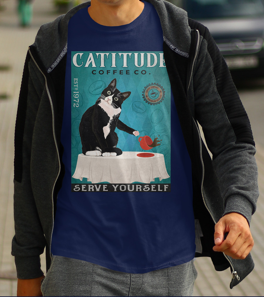 Cattitude Coffee Co Serve Yourself Cat Premium Coffee EST 1972 T-Shirt