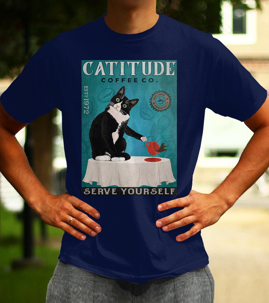 Cattitude Coffee Co Serve Yourself Cat Premium Coffee EST 1972 T-Shirt