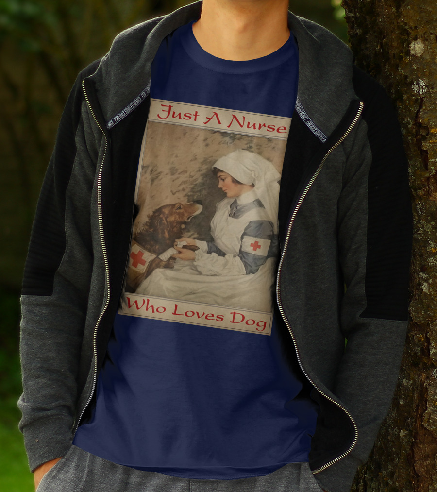 Just A Nurse Who Loves Dog With Red Cross And Caring Gesture T-Shirt