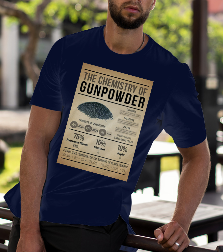 The Chemistry Of Gunpowder Formula: Potassium Nitrate Charcoal Sulfur Ratio And Energy Density T-Shirt