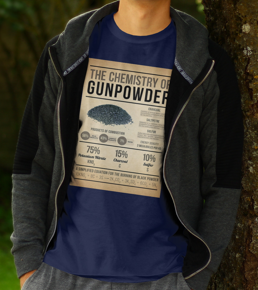 The Chemistry Of Gunpowder Formula: Potassium Nitrate Charcoal Sulfur Ratio And Energy Density T-Shirt
