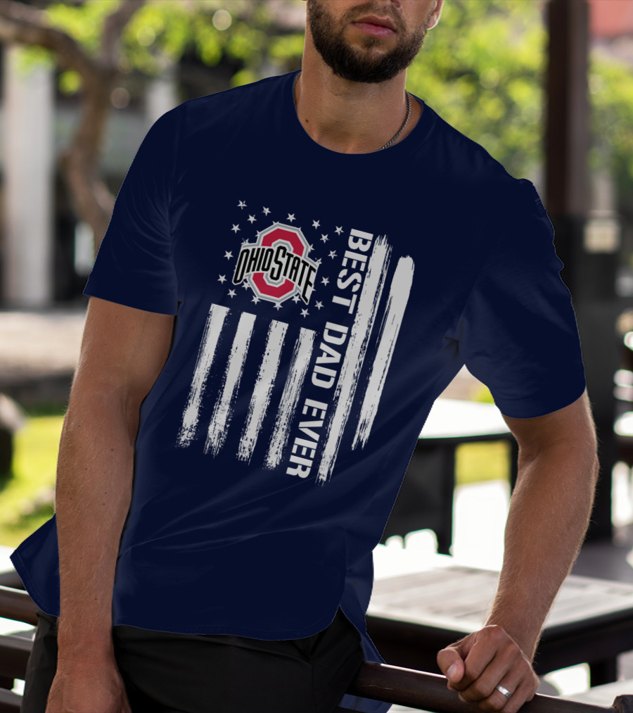 Ohio State Buckeyes Best Dad Ever Patriotic American Flag T-Shirt