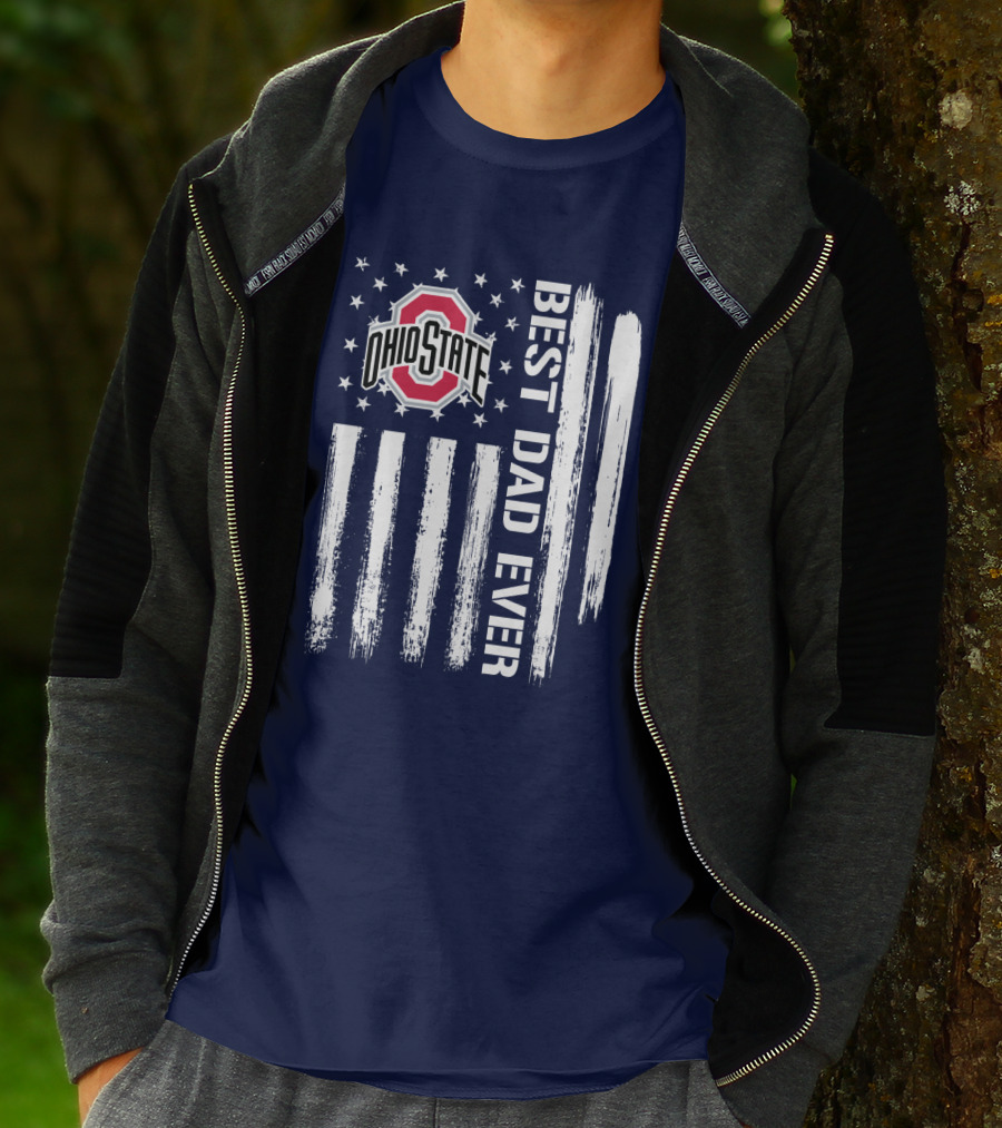 Ohio State Buckeyes Best Dad Ever Patriotic American Flag T-Shirt