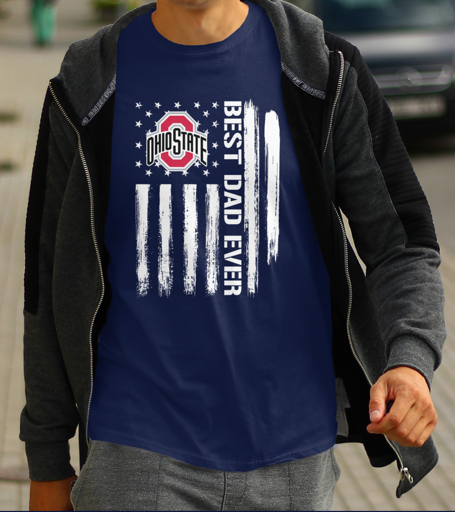 Ohio State Buckeyes Best Dad Ever Patriotic American Flag T-Shirt