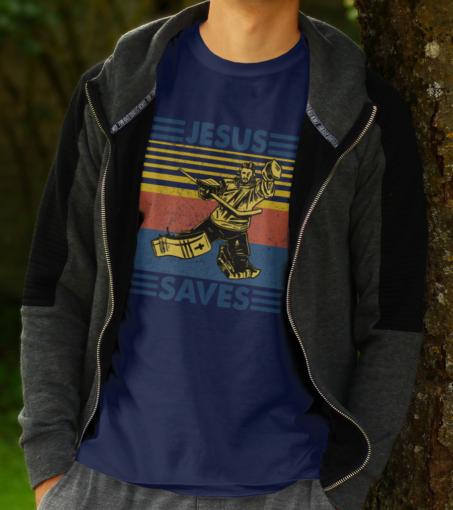 Hockey Jesus Saves Vintage Style Goalie T-Shirt