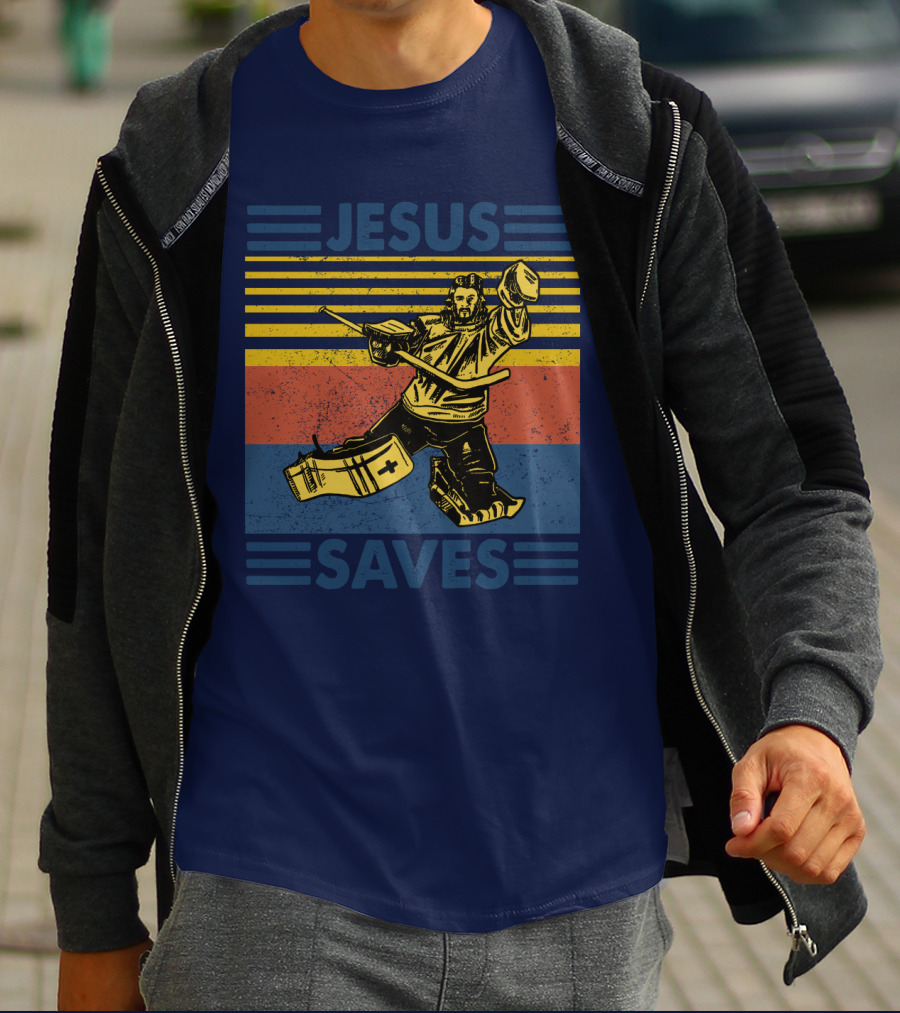 Hockey Jesus Saves Vintage Style Goalie T-Shirt