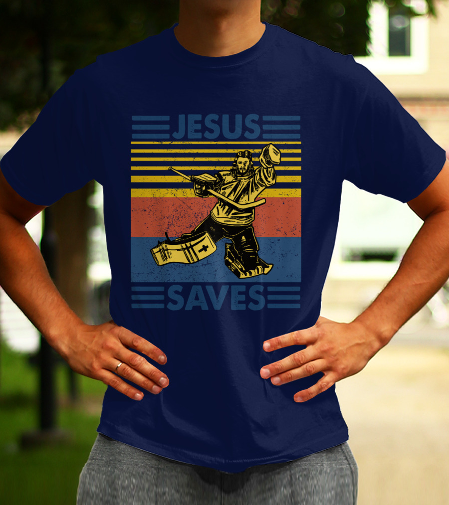 Hockey Jesus Saves Vintage Style Goalie T-Shirt