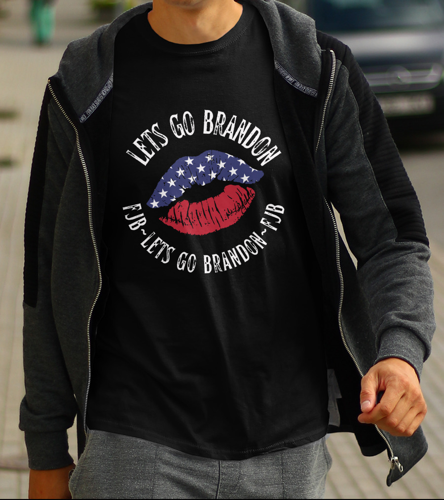 FJB Lets Go Brandon Flag Lips T-Shirt