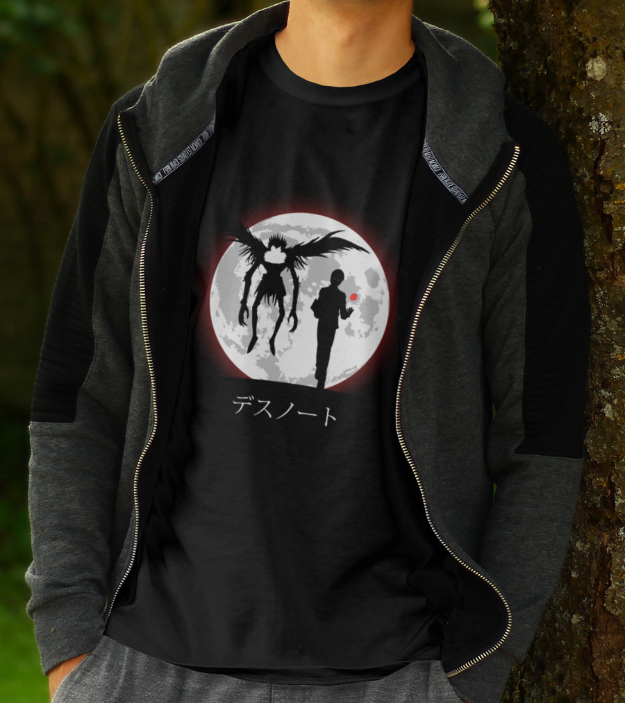 Death Note L Ryuk Silhouette Full Moon Japanese Characters T-Shirt