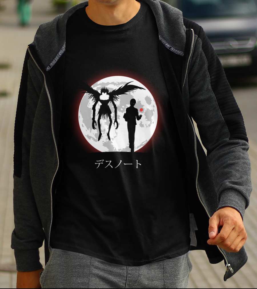 Death Note L Ryuk Silhouette Full Moon Japanese Characters T-Shirt