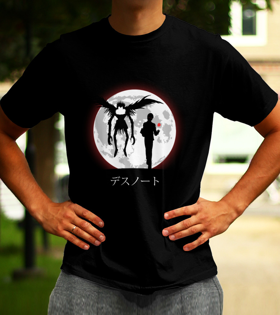 Death Note L Ryuk Silhouette Full Moon Japanese Characters T-Shirt