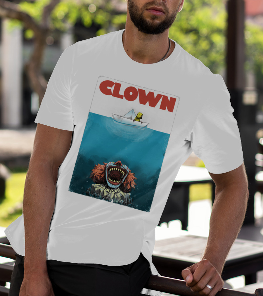 CLOWN Pennywise With Paper Boat Mashup Jaws Homage T-Shirt