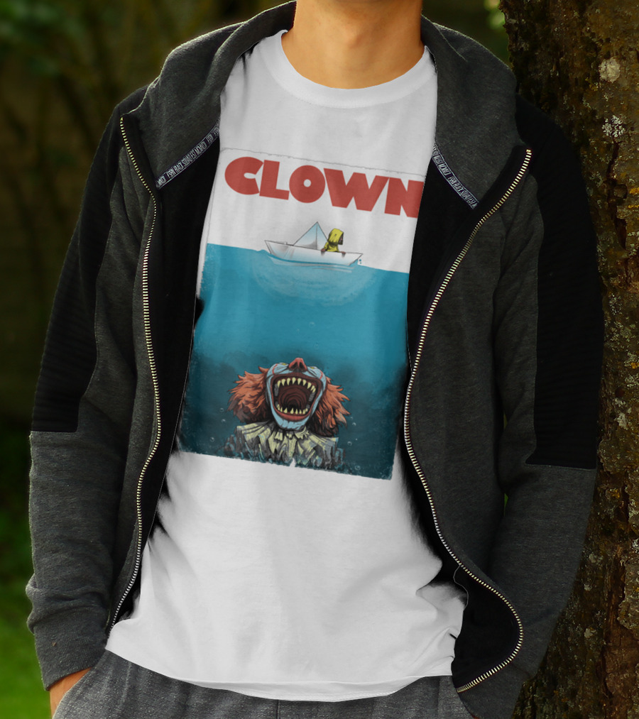 CLOWN Pennywise With Paper Boat Mashup Jaws Homage T-Shirt