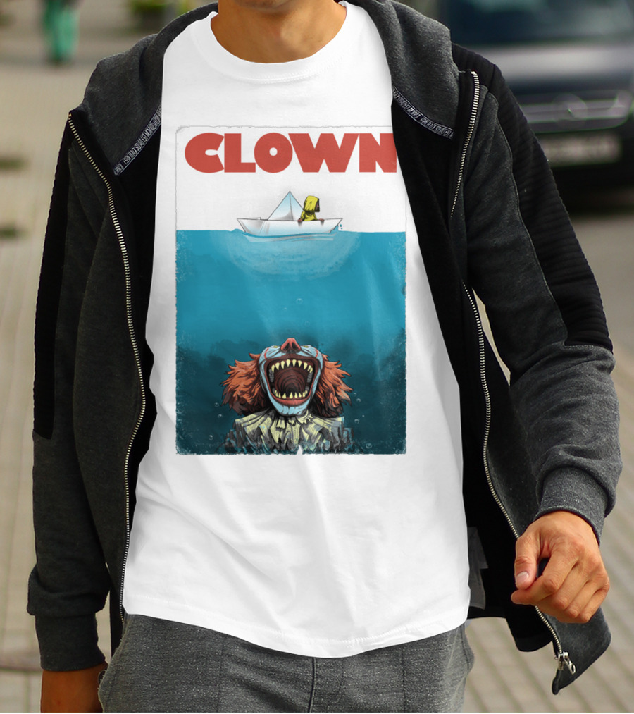 CLOWN Pennywise With Paper Boat Mashup Jaws Homage T-Shirt