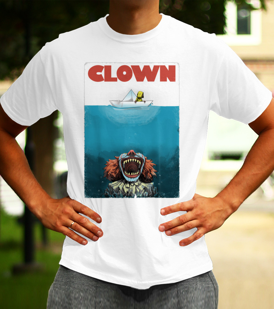 CLOWN Pennywise With Paper Boat Mashup Jaws Homage T-Shirt