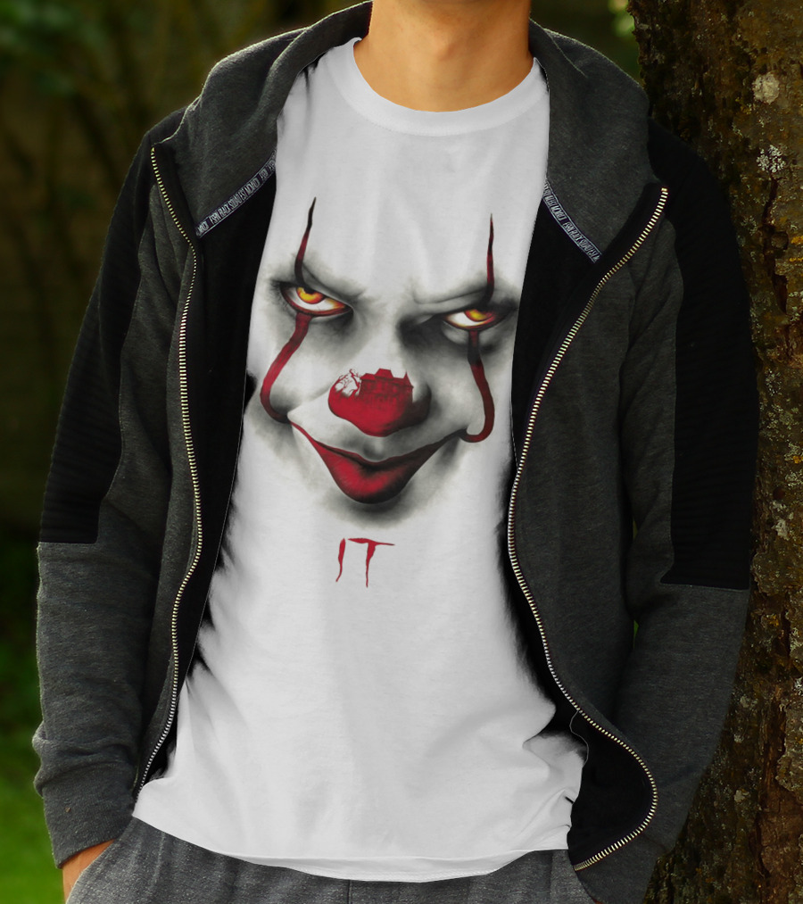 IT Pennywise Evil Clown Face With Scary House Inside Nose T-Shirt