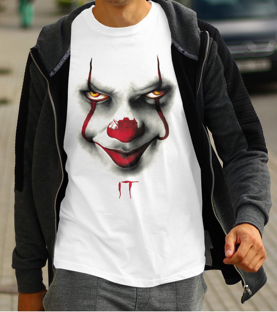 IT Pennywise Evil Clown Face With Scary House Inside Nose T-Shirt