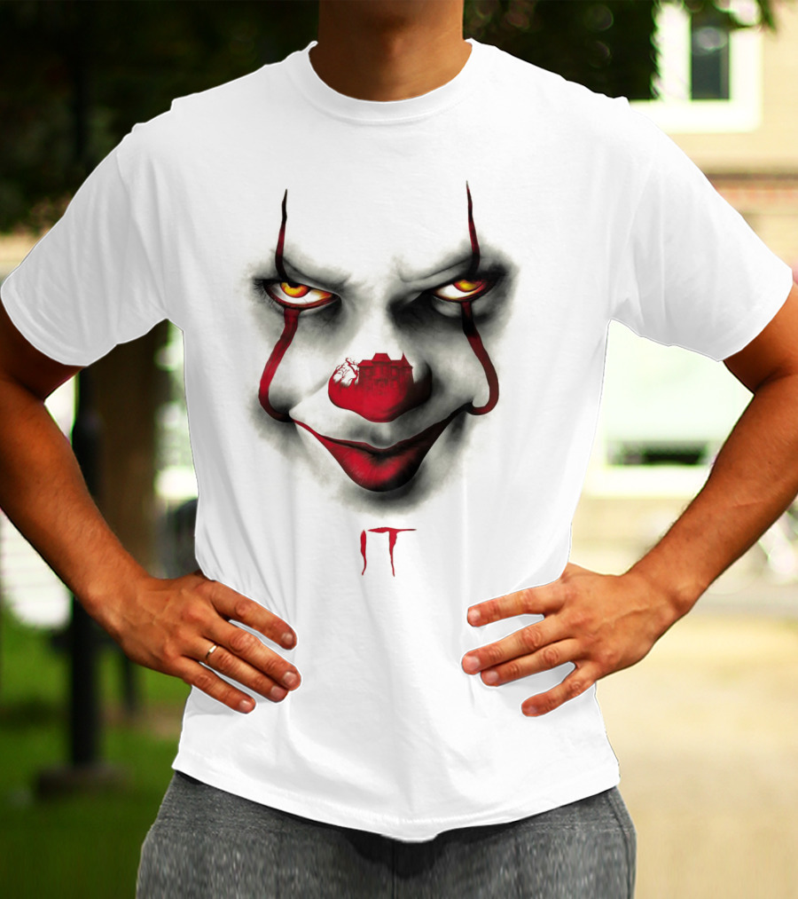 IT Pennywise Evil Clown Face With Scary House Inside Nose T-Shirt