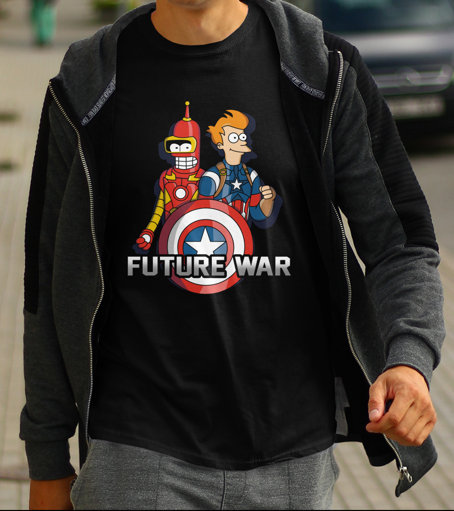 Futurama Future War Bender Fry Captain America Shield T-Shirt