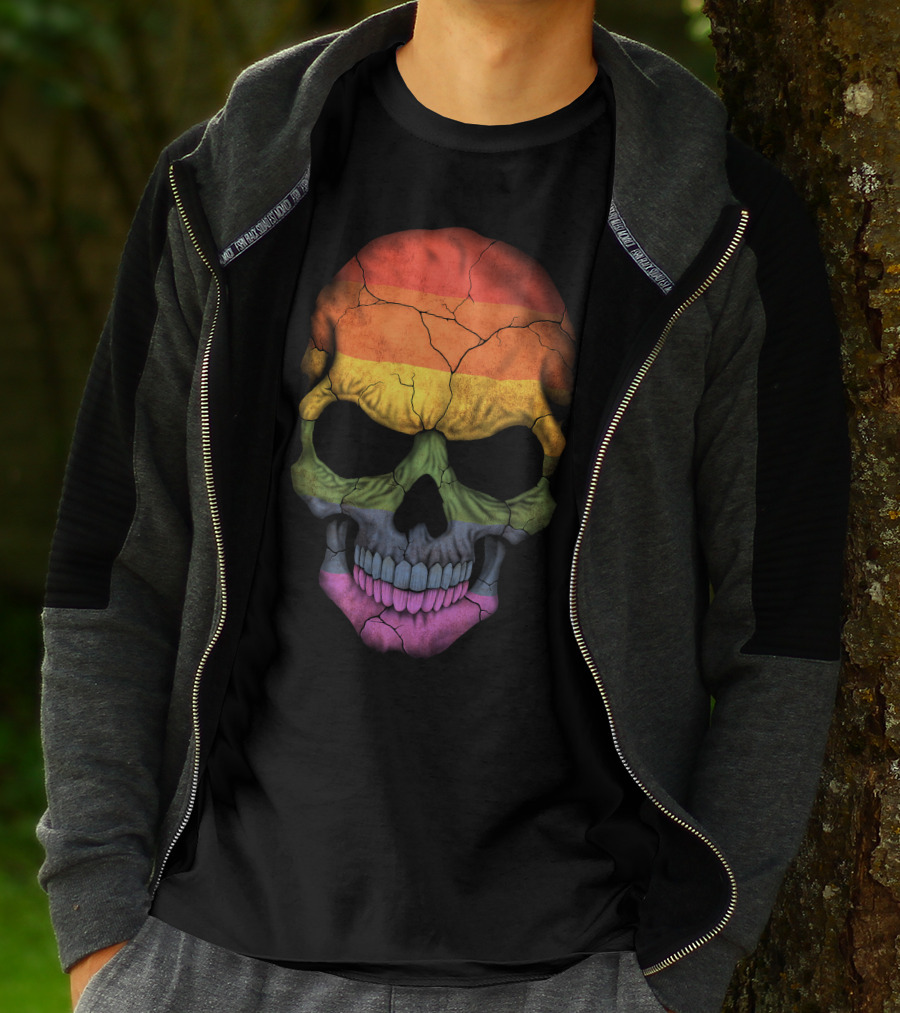 Gay Pride Rainbow Flag Skull Cracked Texture T-Shirt