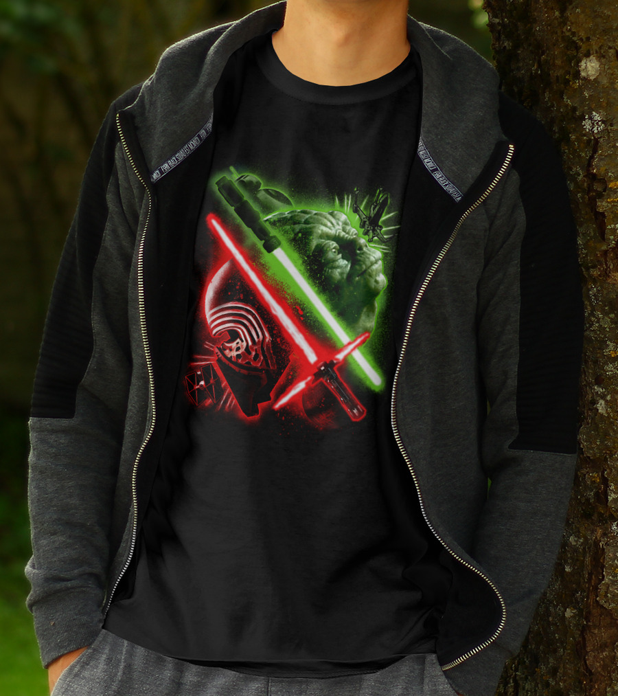 Grandmaster Yoda Darth Vader Kylo Ren Lightsaber Star Wars T-Shirt