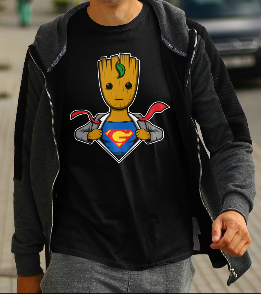Grootman Baby Groot Superman Crossover Hero T-Shirt