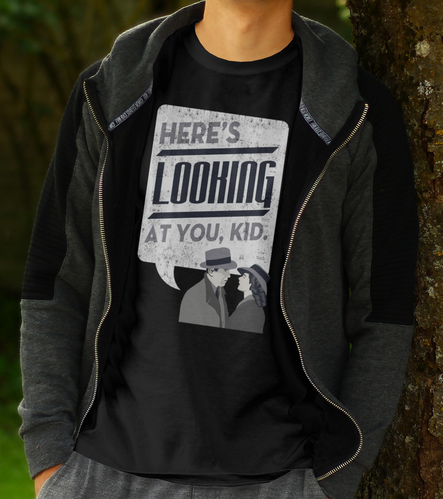Here's Looking At You Kid Casablanca Iconic Movie Quote With Classic Film Characters T-Shirt