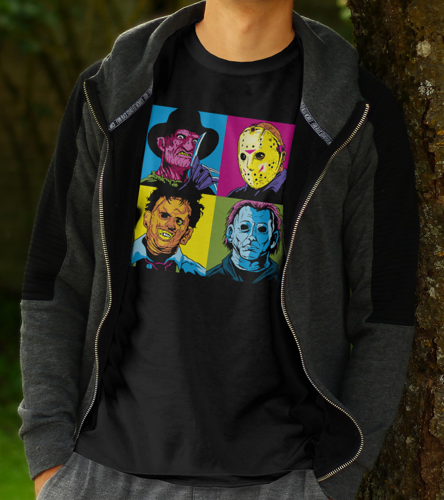 Freddy Jason Leatherface Michael Myers Horror Pop Art 4 Face T-Shirt