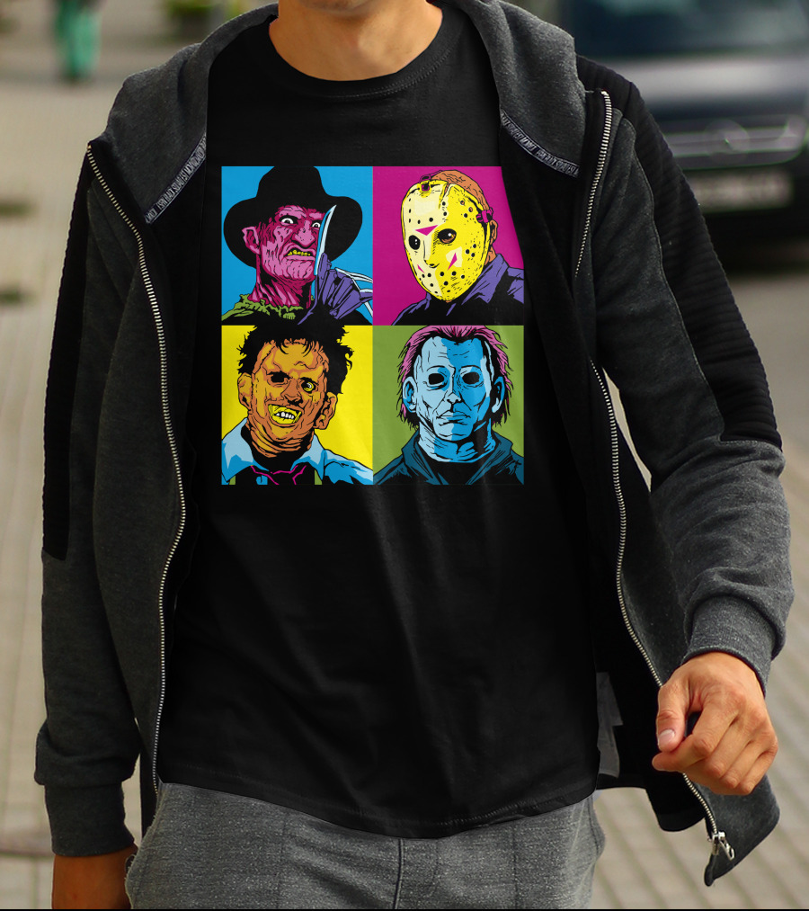 Freddy Jason Leatherface Michael Myers Horror Pop Art 4 Face T-Shirt