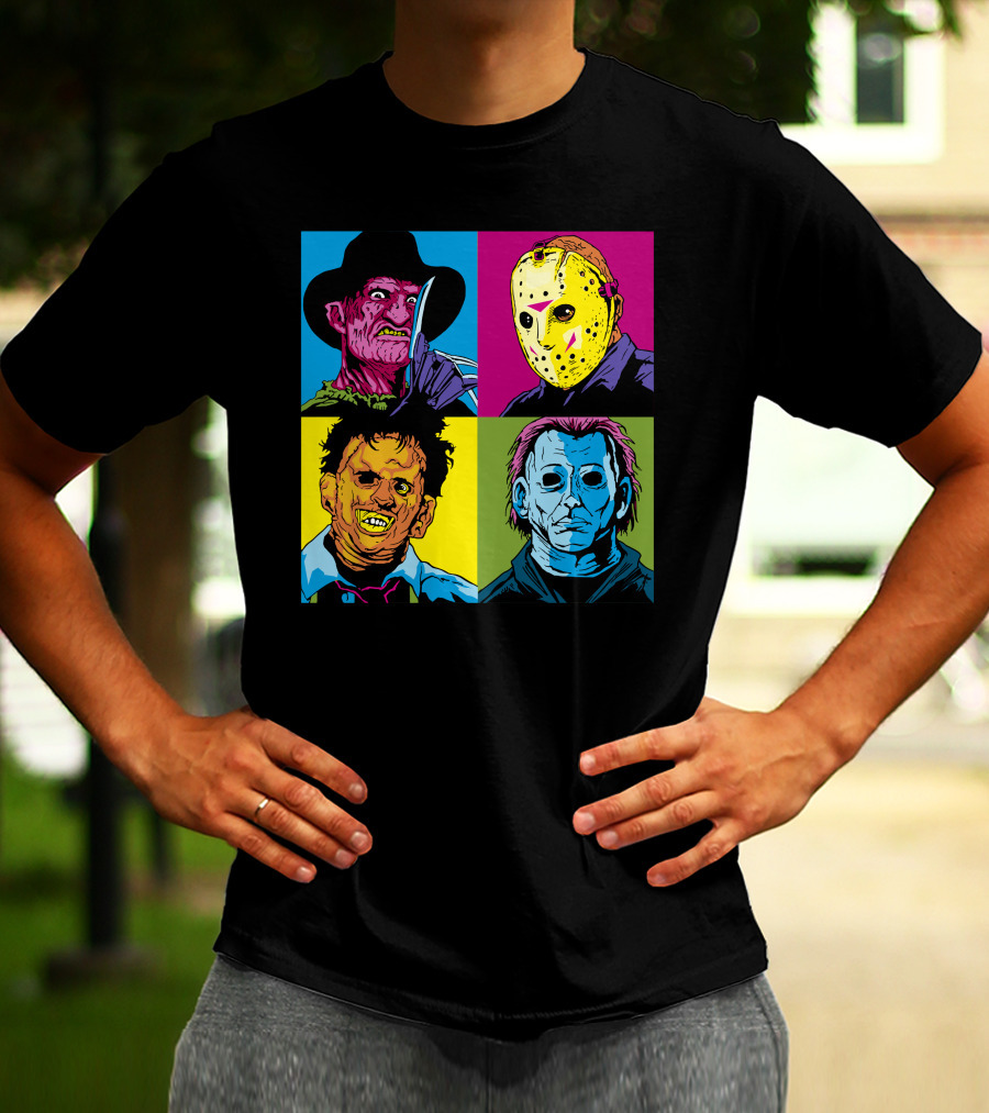 Freddy Jason Leatherface Michael Myers Horror Pop Art 4 Face T-Shirt