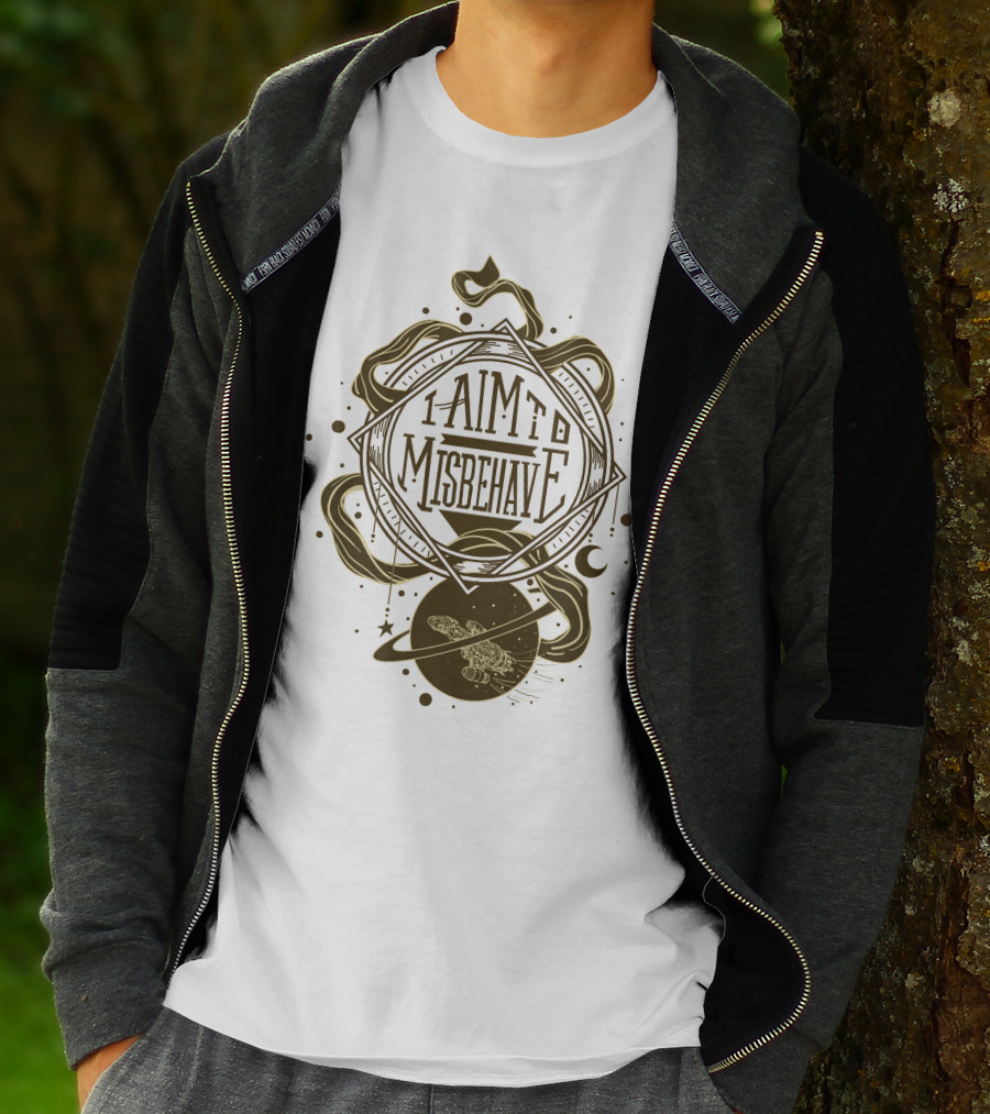 I Aim To Misbehave Firefly Serenity In Space With Gold Rings And Stars T-Shirt