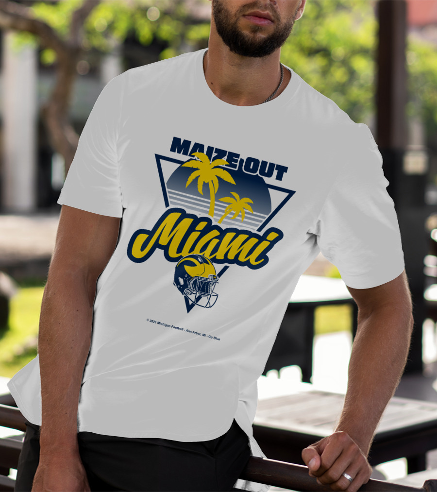 Maize Out Miami Michigan Wolverines Football Palm Trees Helmet Ann Arbor Go Blue T-Shirt