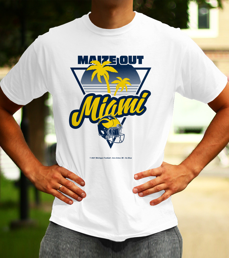 Maize Out Miami Michigan Wolverines Football Palm Trees Helmet Ann Arbor Go Blue T-Shirt