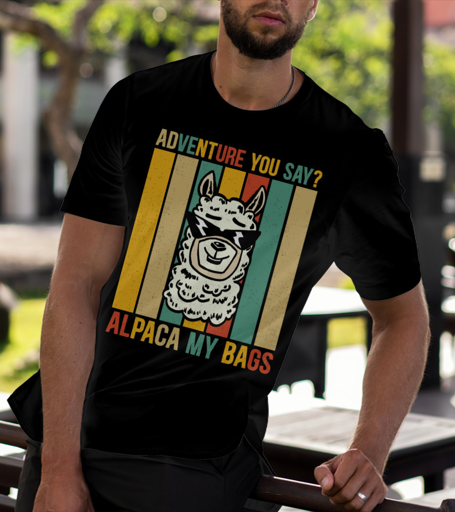 Adventure You Say Alpaca My Bags Vintage Retro Striped Alpaca T-Shirt