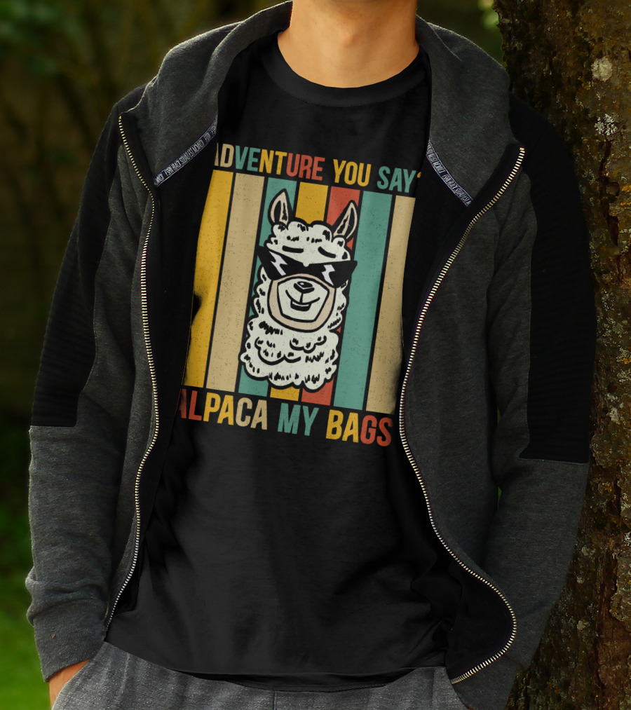 Adventure You Say Alpaca My Bags Vintage Retro Striped Alpaca T-Shirt
